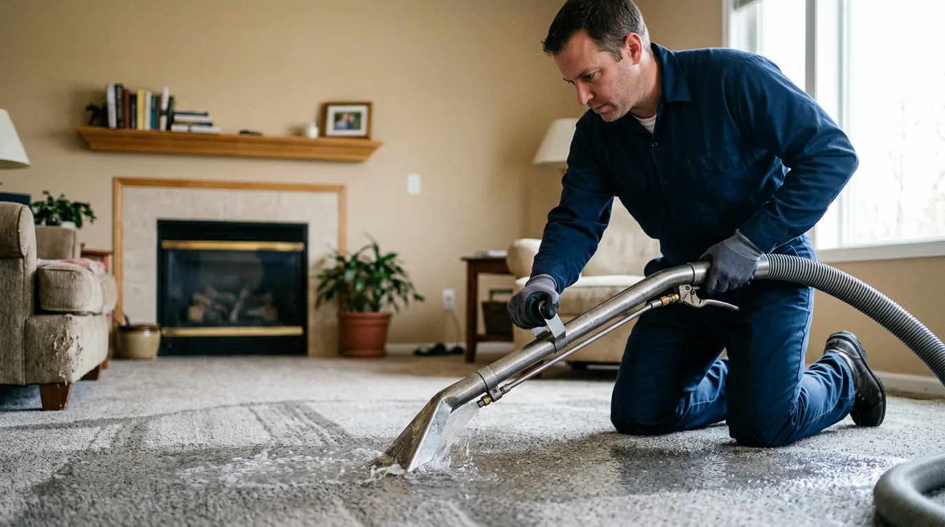 Water damage restoration technician working near Barnhill, IL